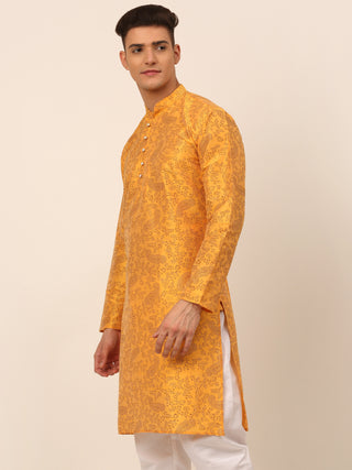 Men Mustard Paisley Printed Kurta Only