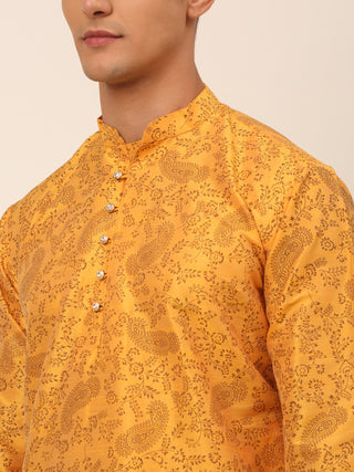 Men Mustard Paisley Printed Kurta Only