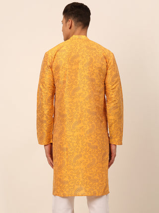 Men Mustard Paisley Printed Kurta Only