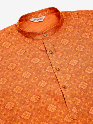 Men Peach Floral Printed Kurta with Churidar