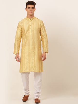 Jompers Men's Golden Embroiderd Kurta Pajama