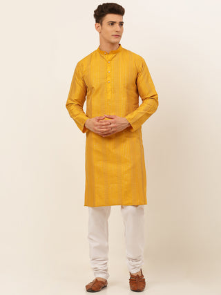 Jompers Men's Mustard Embroiderd Kurta Pajama