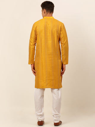 Jompers Men's Mustard Embroiderd Kurta Pajama