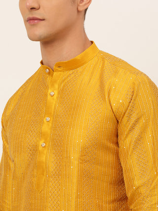 Jompers Men's Mustard Embroiderd Kurta Pajama