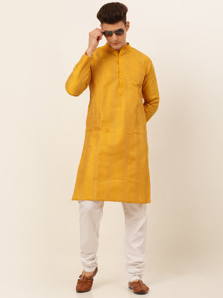 Jompers Men's Mustard Embroiderd Kurta Pajama