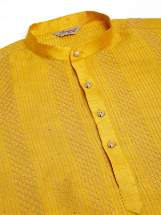 Jompers Men's Mustard Embroiderd Kurta Pajama