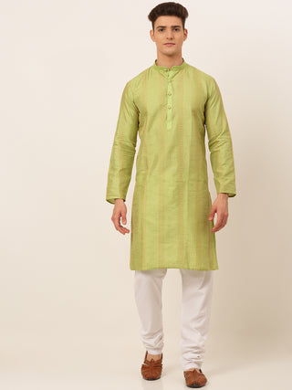 Jompers Men's Pista Green Embroiderd Kurta Pajama