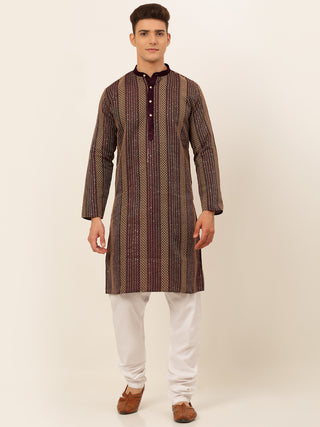 Jompers Men's Purple Embroiderd Kurta Pajama