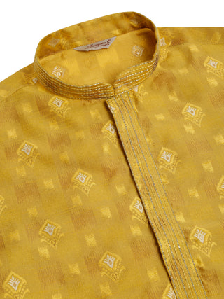 Jompers Men's Mustard Collar Embroidered Woven Design Kurta Pajama