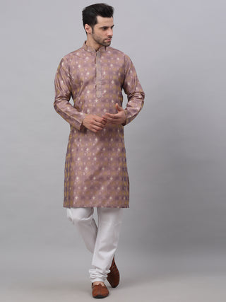 Jompers Men's Pink Collar Embroidered Woven Design Kurta Pajama