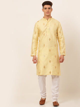 Jompers Men Golden Embroidered Sequinned Kurta with Churidar