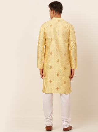 Jompers Men Golden Embroidered Sequinned Kurta with Churidar