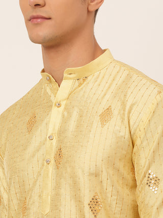 Jompers Men Golden Embroidered Sequinned Kurta with Churidar