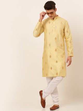 Jompers Men Golden Embroidered Sequinned Kurta with Churidar