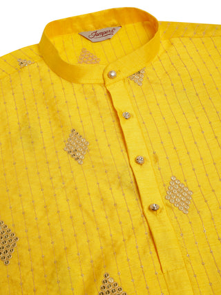 Jompers Men Mustard Yellow Embroidered Sequinned Kurta with Churidar