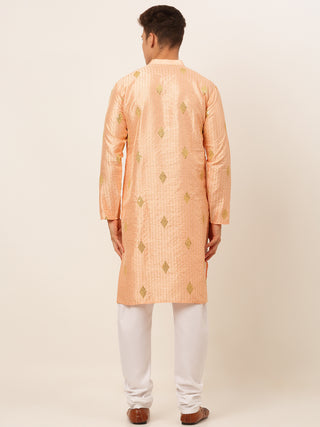 Jompers Men Peach Embroidered Sequinned Kurta with Churidar