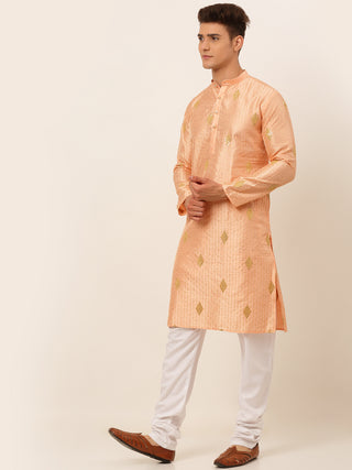 Jompers Men Peach Embroidered Sequinned Kurta with Churidar