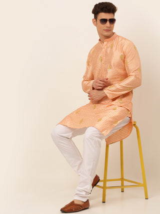 Jompers Men Peach Embroidered Sequinned Kurta with Churidar