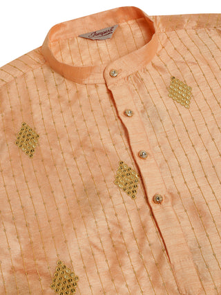 Jompers Men Peach Embroidered Sequinned Kurta with Churidar