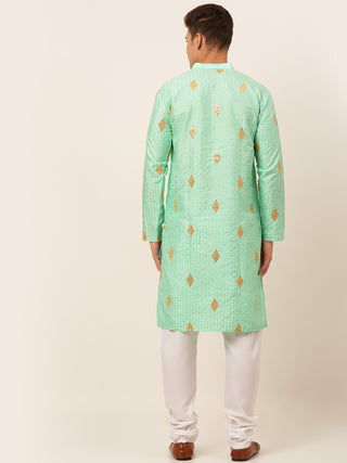 Jompers Men Sky Blue Embroidered Sequinned Kurta with Churidar