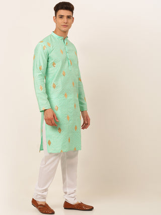 Jompers Men Sky Blue Embroidered Sequinned Kurta with Churidar