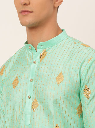 Jompers Men Sky Blue Embroidered Sequinned Kurta with Churidar