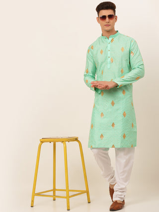 Jompers Men Sky Blue Embroidered Sequinned Kurta with Churidar