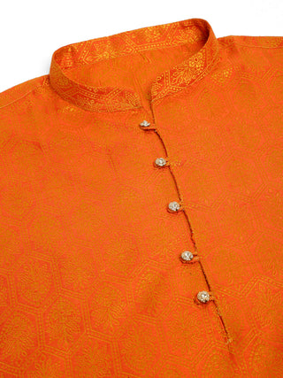 Jompers Men's Orange and Golden Woven Design Kurta Pajama