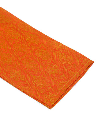 Jompers Men's Orange and Golden Woven Design Kurta Pajama