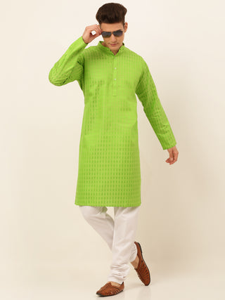 Jompers Men's Green Woven Design Kurta Pajama