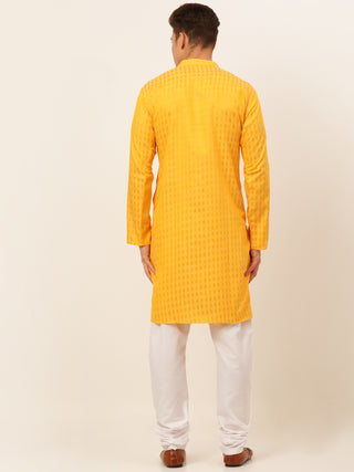 Jompers Men's Mustard Woven Design Kurta Pajama