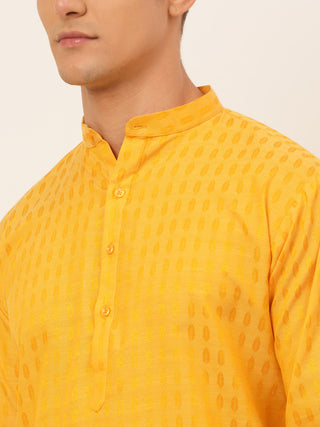 Jompers Men's Mustard Woven Design Kurta Pajama