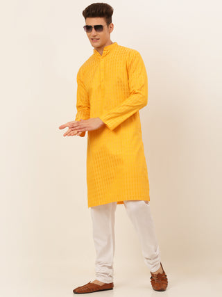 Jompers Men's Mustard Woven Design Kurta Pajama