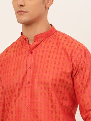 Jompers Men's Red Woven Design Kurta Pajama