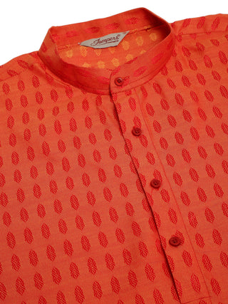 Jompers Men's Red Woven Design Kurta Pajama