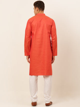 Jompers Men's Red Woven Design Kurta Pajama