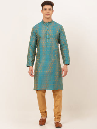 Jompers Men's Blue Embroidered Kurta Payjama Sets