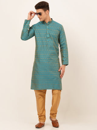 Jompers Men's Blue Embroidered Kurta Payjama Sets