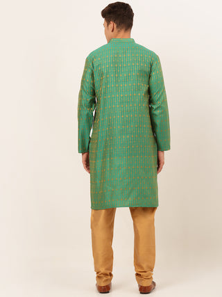 Jompers Men's Green Embroidered Kurta Payjama Sets