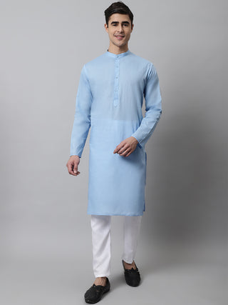 Jompers Men's Light blue Cotton Striped Kurta Payjama Sets