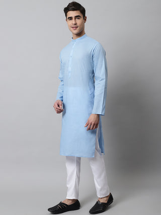 Jompers Men's Light blue Cotton Striped Kurta Payjama Sets