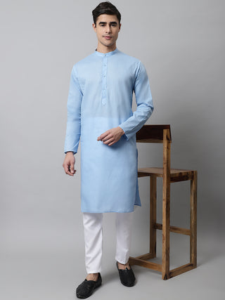 Jompers Men's Light blue Cotton Striped Kurta Payjama Sets