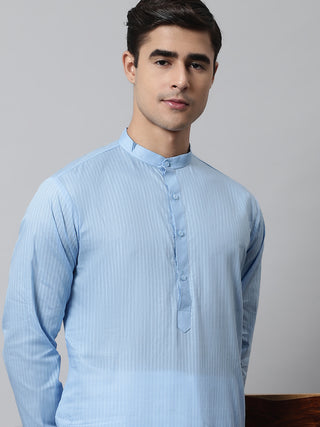 Jompers Men's Light blue Cotton Striped Kurta Payjama Sets