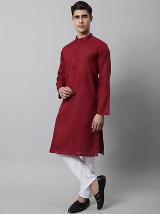 Jompers Men's Maroon Cotton Striped Kurta Payjama Sets