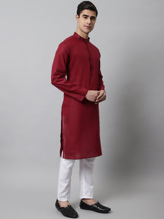 Jompers Men's Maroon Cotton Striped Kurta Payjama Sets