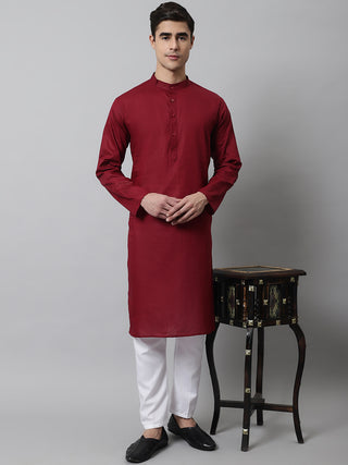 Jompers Men's Maroon Cotton Striped Kurta Payjama Sets