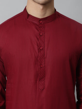 Jompers Men's Maroon Cotton Striped Kurta Payjama Sets