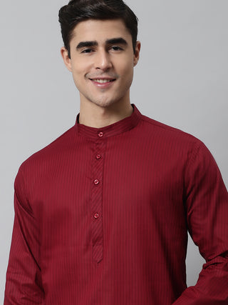 Jompers Men's Maroon Cotton Striped Kurta Payjama Sets