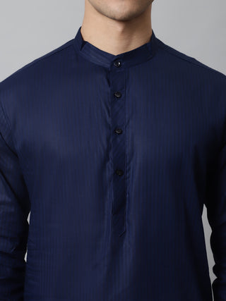 Jompers Men's Navy Blue Cotton Striped Kurta Payjama Sets