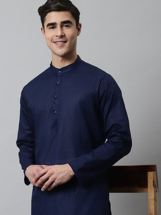 Jompers Men's Navy Blue Cotton Striped Kurta Payjama Sets